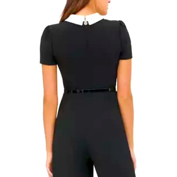 Collard Crepe Jumpsuit, Black, Flare Leg - Picture 8 of 8